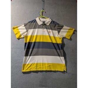 DC Shoes Polo Shirt Striped Yellow Gray Y2K Skate VTG Distressed Thrashed Medium
